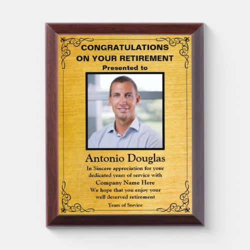 Congratulations on your Retirement Custom Photo Award Plaque