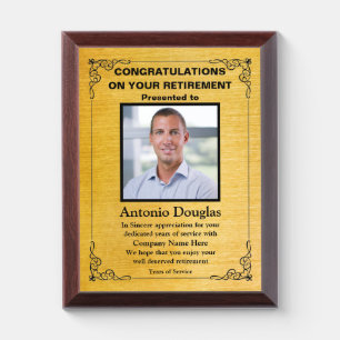 Congratulations on your Retirement Custom Photo Award Plaque