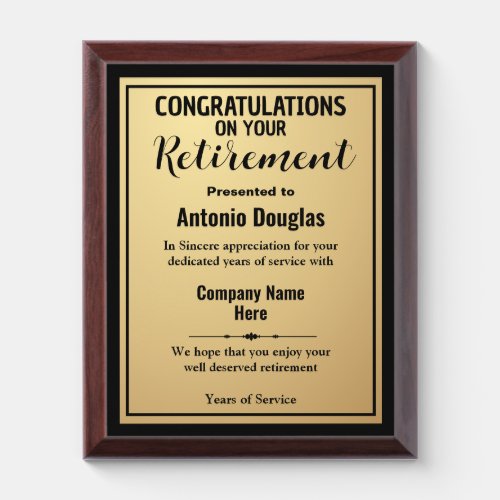 Congratulations on your Retirement Gold & Black