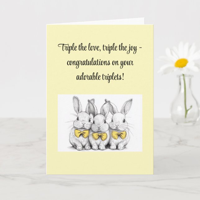 Congratulations On Your Triplets, Unisex Folded Card (Small Plant)