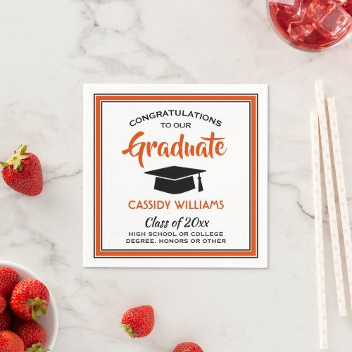 Congratulations Orange Black and White Graduation Napkins