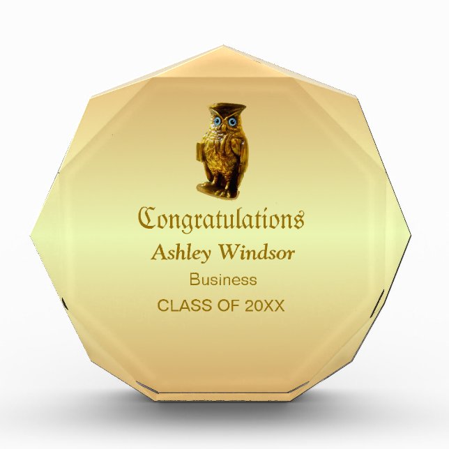 Congratulations Owl Graduation on Acrylic Award (Front)