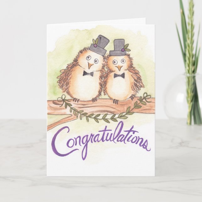 Congratulations Owls for Gay Wedding Card (Front)