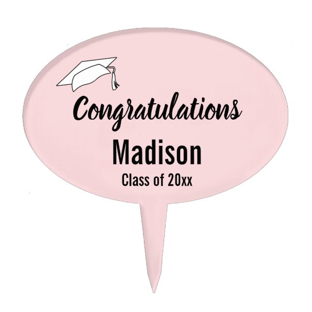 Congratulations Pale Pink Graduation Cake Topper (Front)