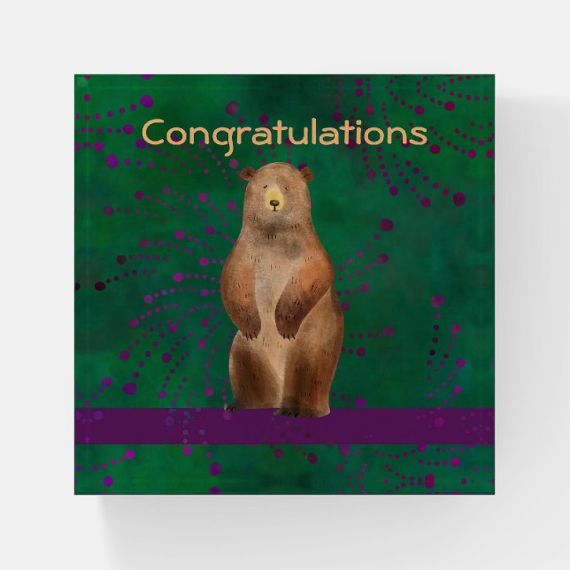 Congratulations Paperweight with Bear (Front)