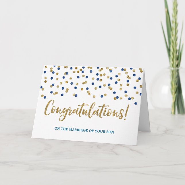 Congratulations Parents of the Groom Gold Blue Card (Front)