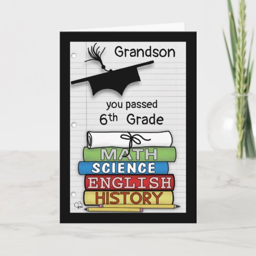 Congratulations Passing 6th Grade Books Card