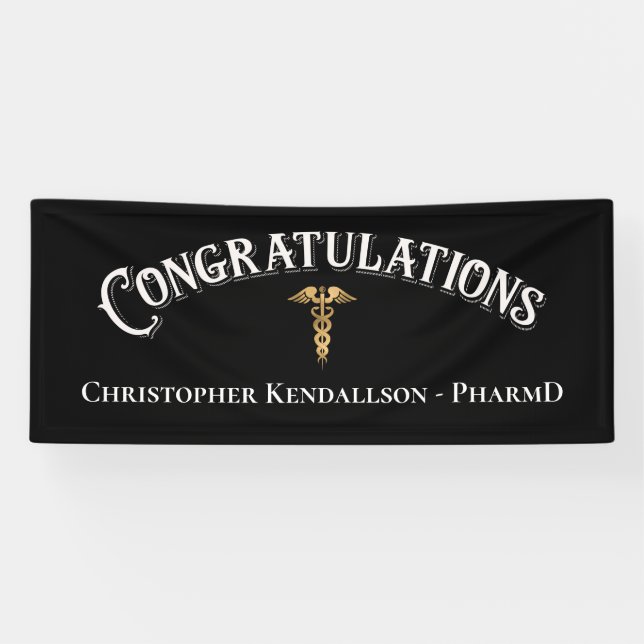 Congratulations Pharmacist Caduceus Gold Banner (Horizontal)
