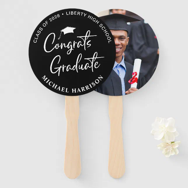 Congratulations Photo Black Graduation Hand Fan | Zazzle