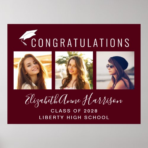 Congratulations Photo Burgundy Graduation Poster