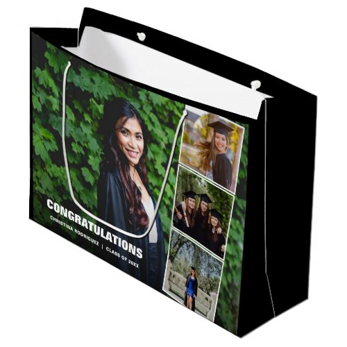 Congratulations Photo Collage Black Graduation Day Large Gift Bag