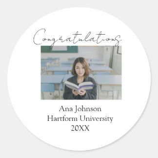 Congratulations photo graduate name university yea classic round sticker