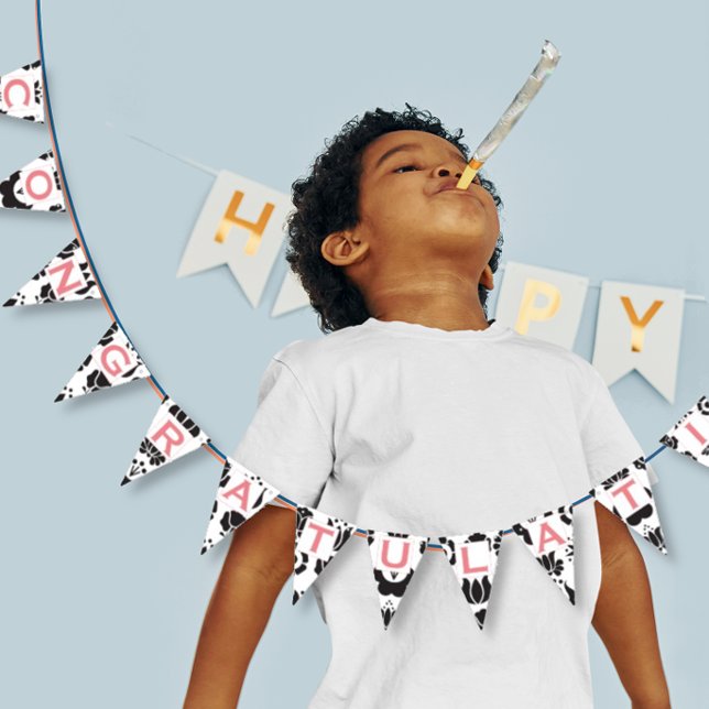 Congratulations Pink Black & White Baby Girl Bunting Flags (Creator Uploaded)