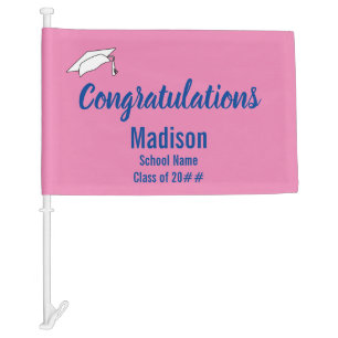 Congratulations Pink Blue Graduate Name Graduation Car Flag