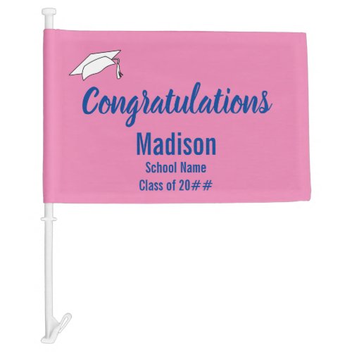 Congratulations Pink Blue Graduate Name Template Car Flag