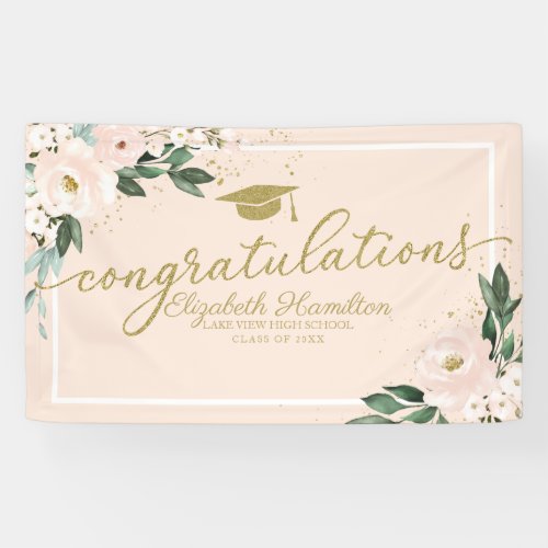 Congratulations Pink Blush Floral Graduation Party Banner