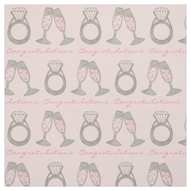 Congratulations Pink Champagne Wedding Diamond Fabric (Swatch)