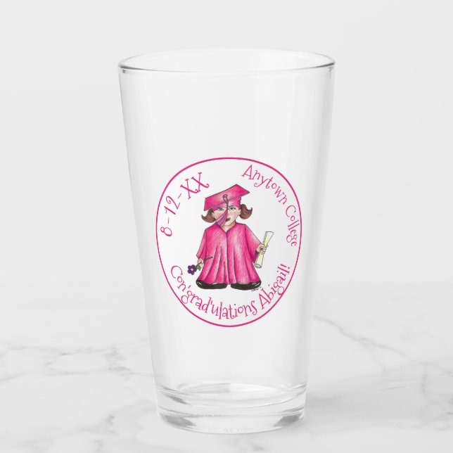Congratulations Pink Girl College Graduation Party Glass (Front)