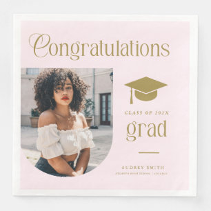 Congratulations Pink Gold Grad Photo Arch Paper Dinner Napkins