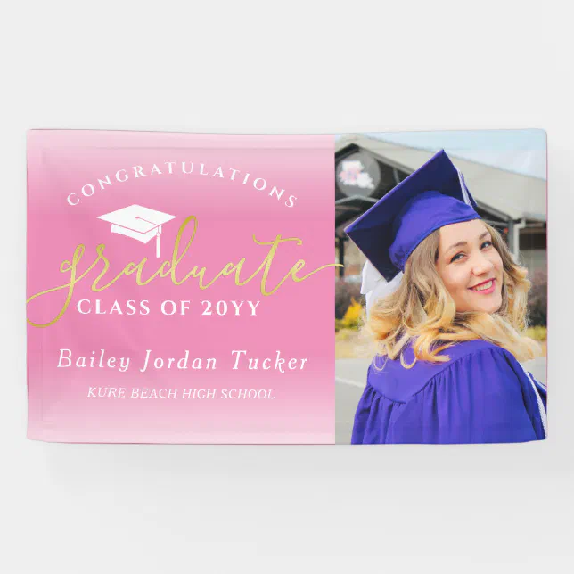 Congratulations Pink Gold Photo Graduation Banner | Zazzle