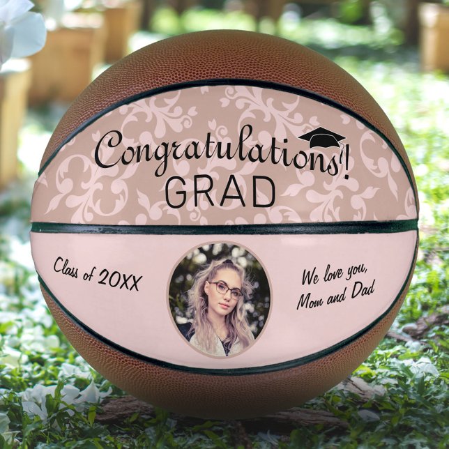 Congratulations Pink Ornament Graduation Photo Basketball (Creator Uploaded)