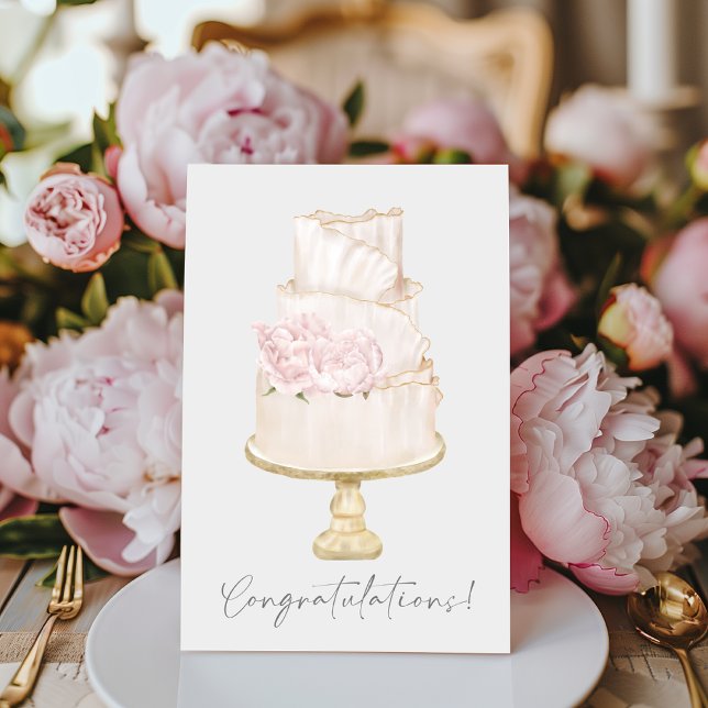 Congratulations Pink Peony Wedding Cake Card (Creator Uploaded)