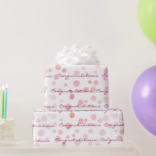Congratulations Pink Plaid Dots On White Wrapping Paper