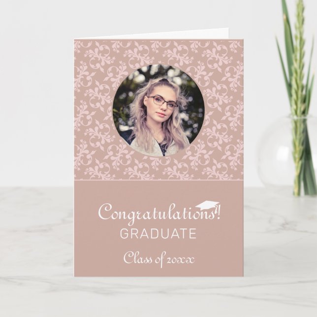 Congratulations Pink Rococo Graduation Photo  Card (Front)