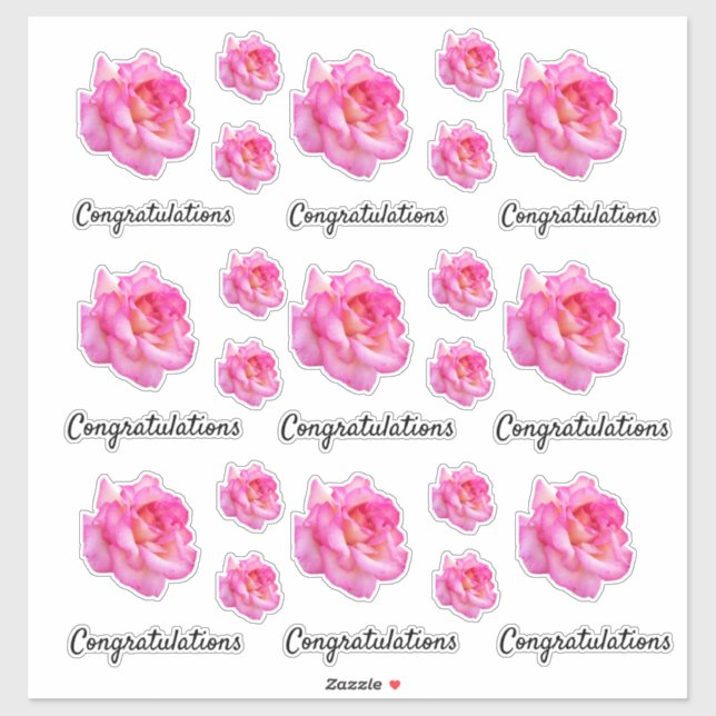 Congratulations Pink Variegated Rose Cutout Photo Sticker (Sheet)