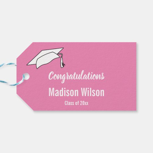 Congratulations Pink White Grad Name Graduation Gift Tags