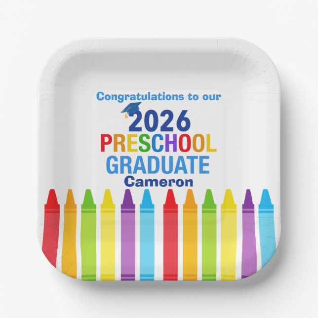 Congratulations Preschool Graduate Custom Party Paper Plates (Front)