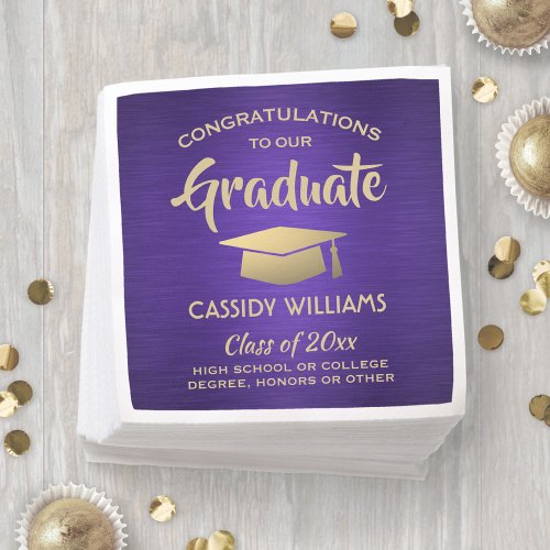 Congratulations Purple and Gold Modern Graduation Napkins