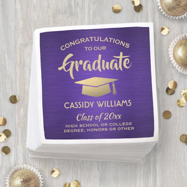 Congratulations Purple and Gold Modern Graduation Napkins (Creator Uploaded)