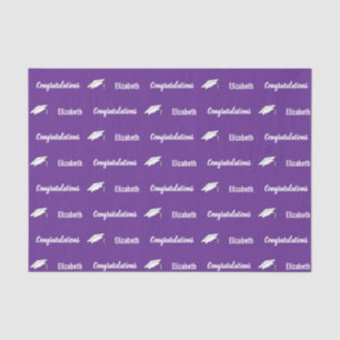 Congratulations Purple and White Graduate Name Tissue Paper