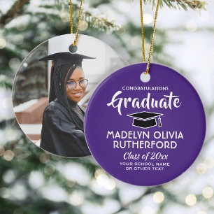 Congratulations Purple and White Graduation Photo Ceramic Ornament
