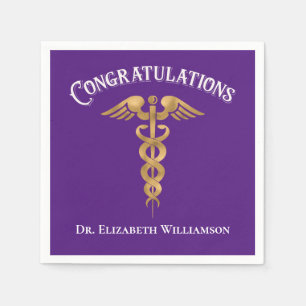 Congratulations Purple Doctor Physician Caduceus Napkins