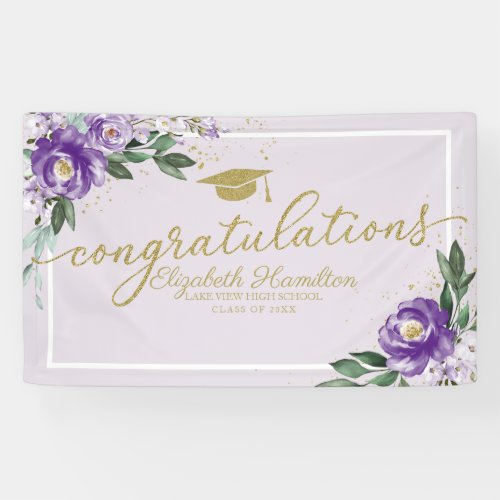 Congratulations Purple Floral Graduation Party Banner