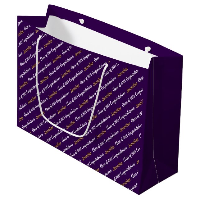 Congratulations Purple White Gold Class of 2025 Large Gift Bag (Front Angled)