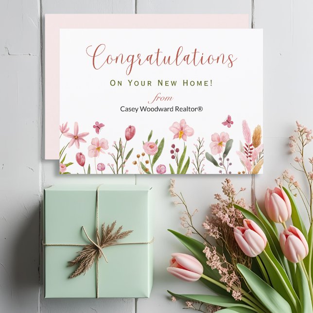 Congratulations Realtor Personalized Chic Flowers Card (Creator Uploaded)