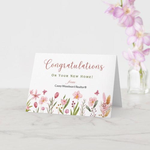 Congratulations Realtor Personalized Pink Flowers  Card