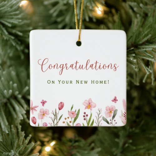 Congratulations Realtor Personalized Pink Flowers Ceramic Ornament