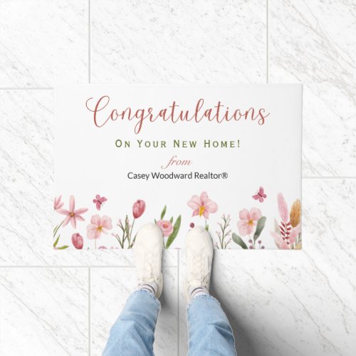 Congratulations Realtor Personalized Pink Flowers Doormat