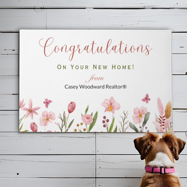Congratulations Realtor Personalized Pink Flowers Doormat (Creator Uploaded)