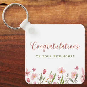 Congratulations Realtor Personalized Pink Flowers Keychain