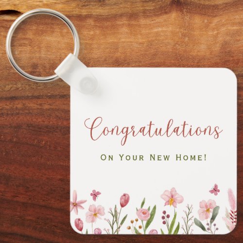 Congratulations Realtor Personalized Pink Flowers Keychain