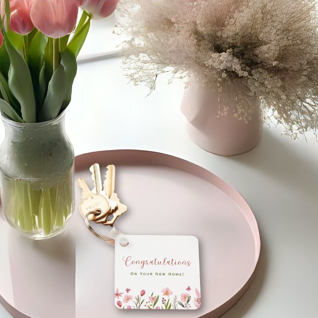 Congratulations Realtor Personalized Pink Flowers Keychain (Creator Uploaded)
