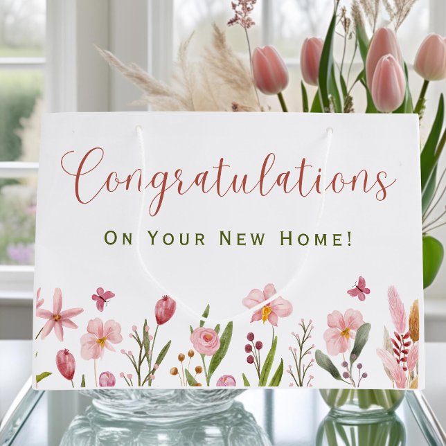 Congratulations Realtor Personalized Pink Flowers Large Gift Bag (Creator Uploaded)