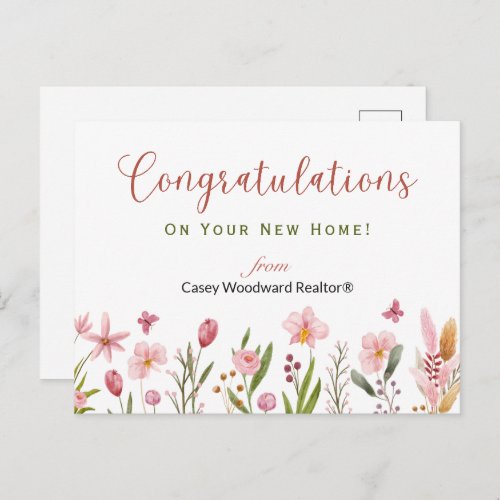 Congratulations Realtor Personalized Pink Flowers Postcard