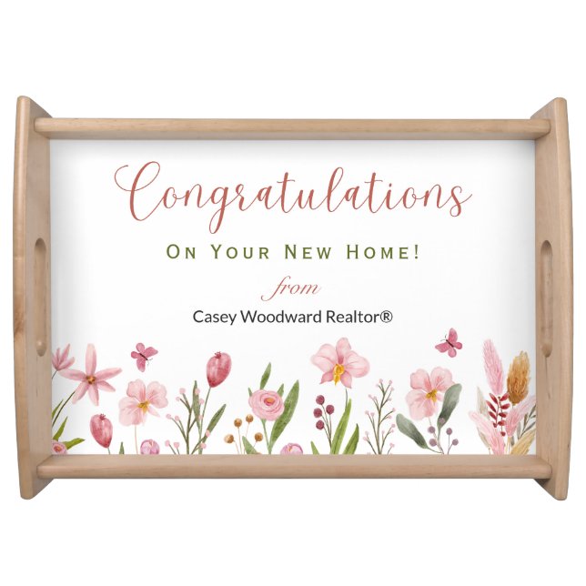 Congratulations Realtor Personalized Pink Flowers Serving Tray (Front)