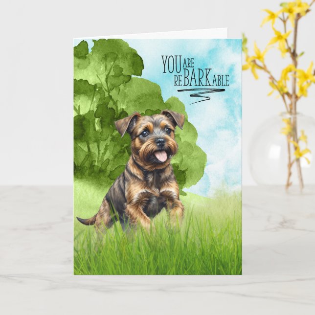 Congratulations reBARKable Border Terrier Dog Card (Yellow Flower)
